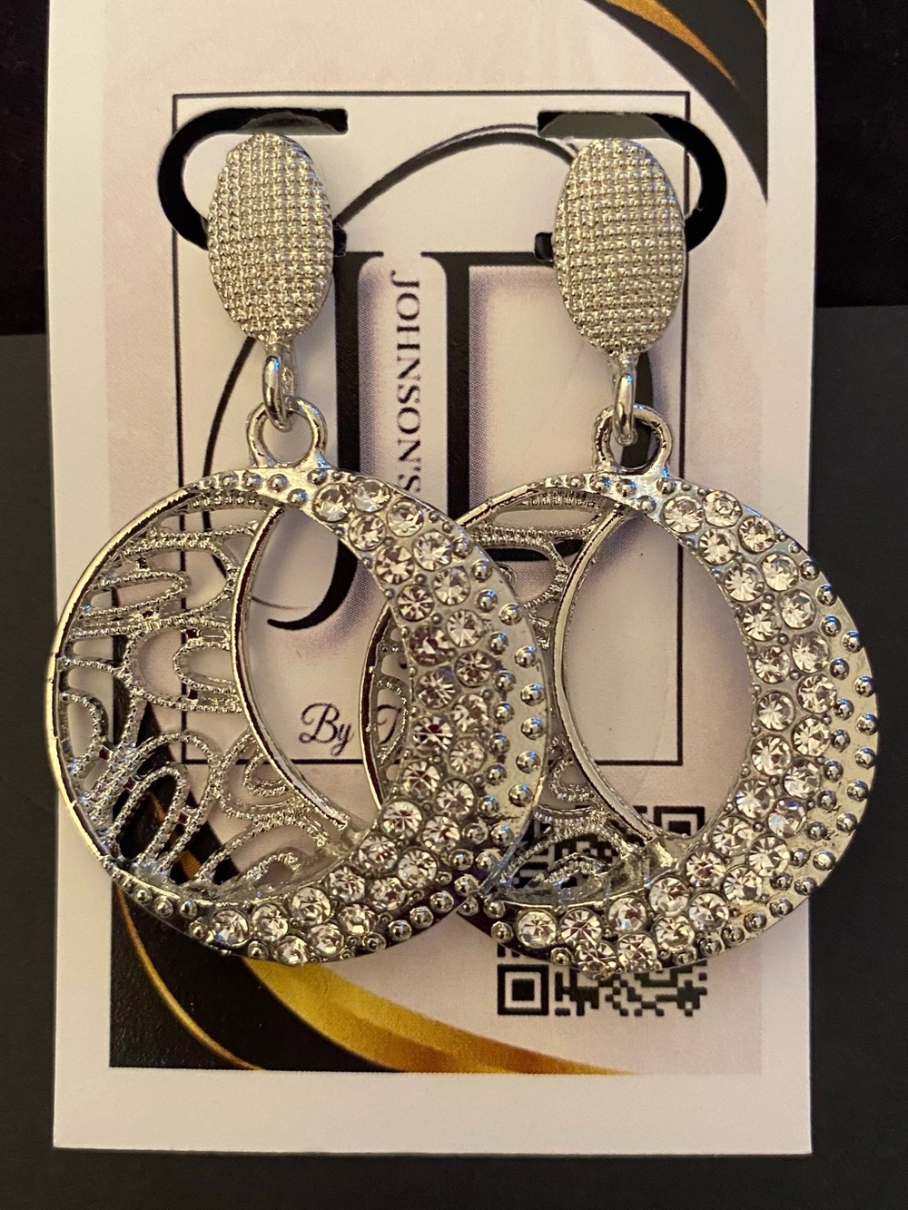 Elegant Silver Crystal Hoop Drop Earrings